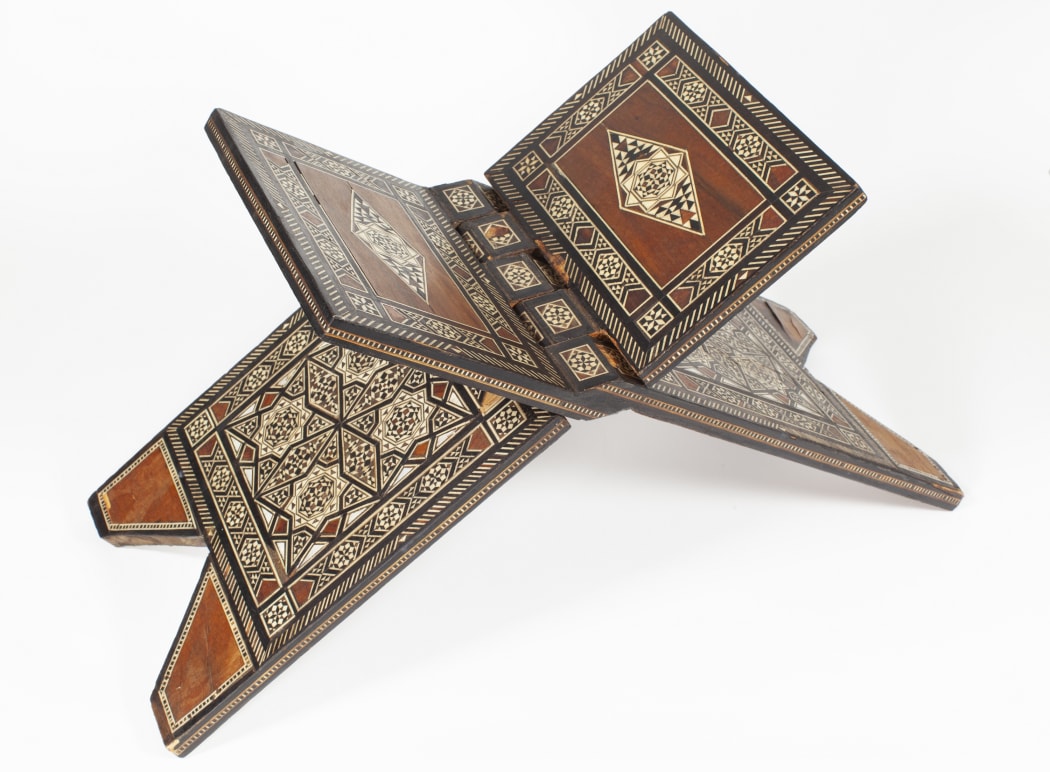 A Qur’an stand on display as part of the exhibition.
