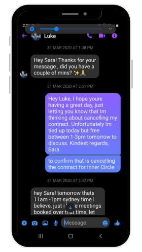 Less than two weeks after signing up, Sara decided she needed to cancel her year-long Inner Circle membership.