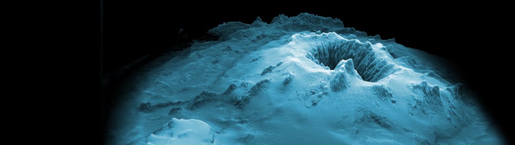 Impression of submarine Havre volcano - the highest peak is about 650 metres below the surface.
