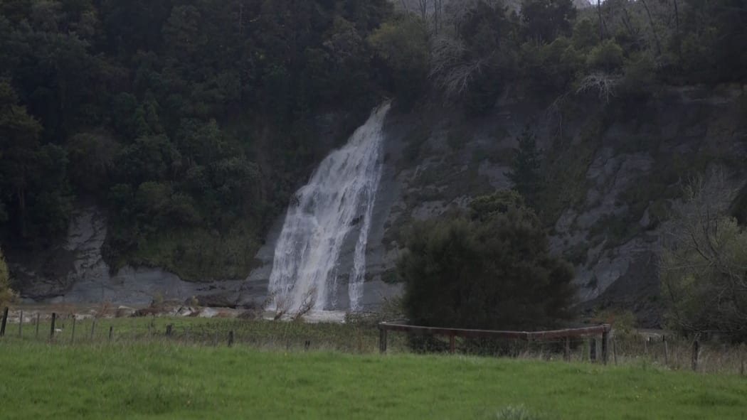 Waterfalls pour down onto Wairoa after ex-cyclone Filli hit Wairoa