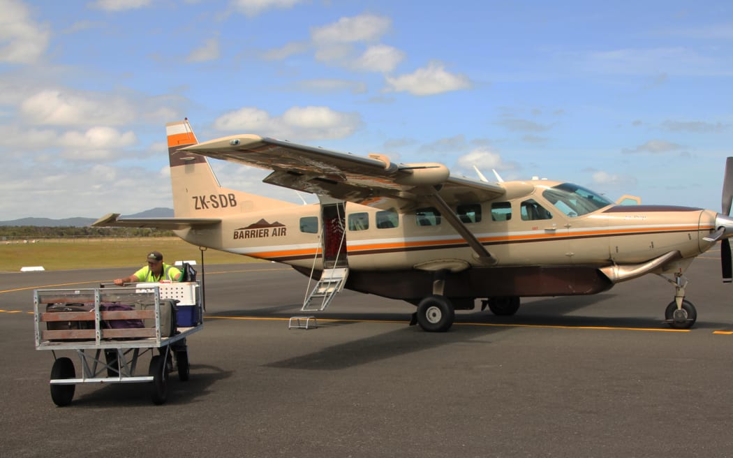 A Barrier Air Cessna Grand Caravan at Kaitāia airport in 2015, on the first day the airline started serving the Far North.