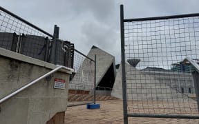 The gates blocking off Wellington's City to Sea bridge.