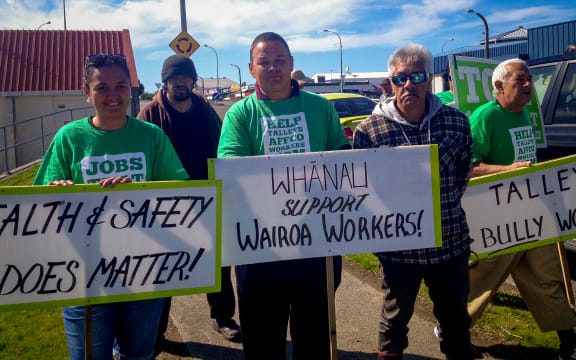 Some of the protestors coming down from the bridge, Wairoa.