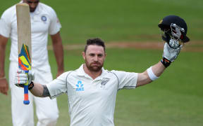 Brendon McCullum celebrating his triple century against India.