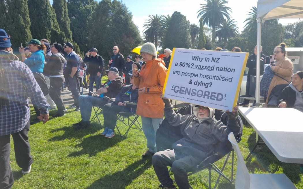 The Freedom and Rights Coalition protest at Auckland Domain on 6 August 2022.