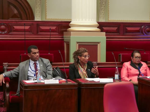 Lynda Tabuya and Aseri Radrodro at the Victoria Parliament in Melbourne. August 2023