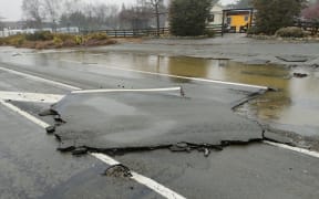 Damage to State Highway 8 at the Canterbury town of Omarama.