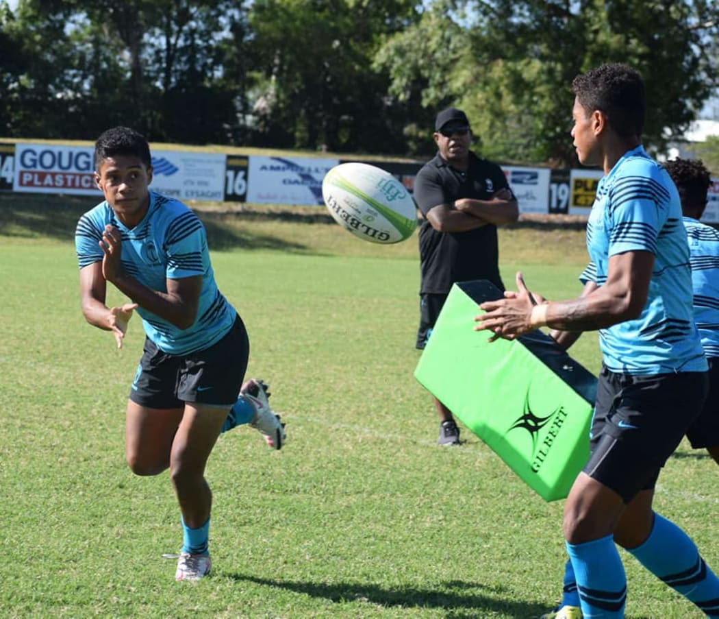 Fijiana sevens coach Saiasi Fuli watches on during training.