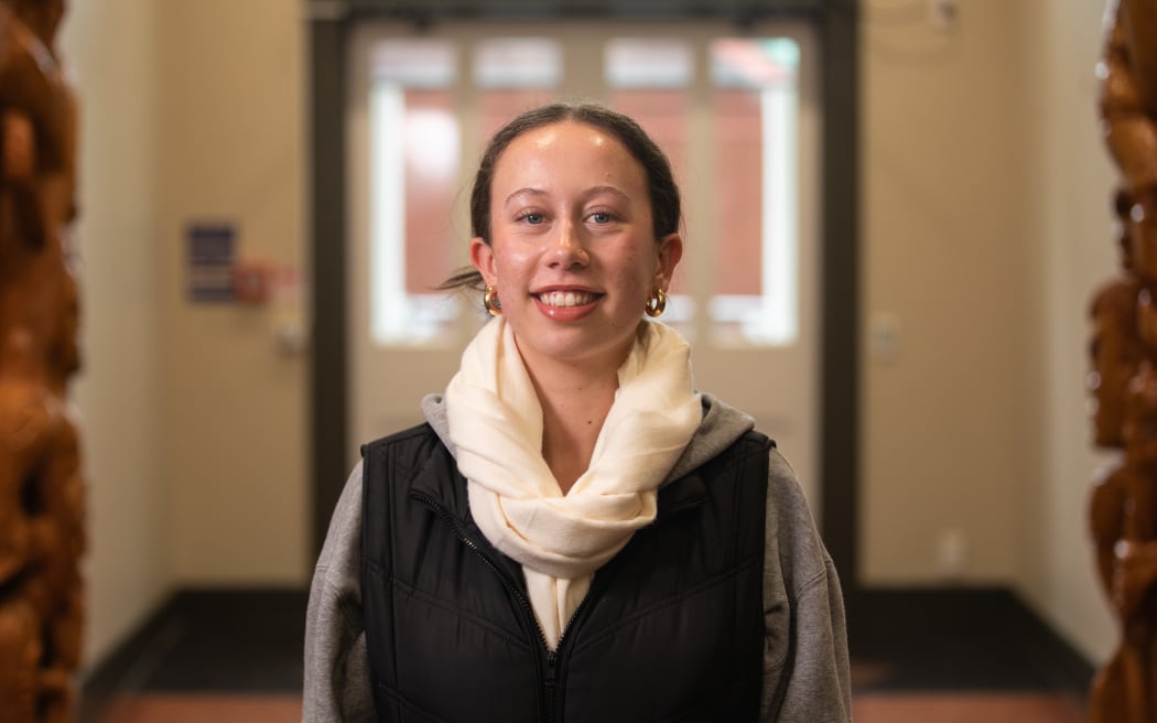 AUT student Alyssa, photographed in Te Pou Maori.