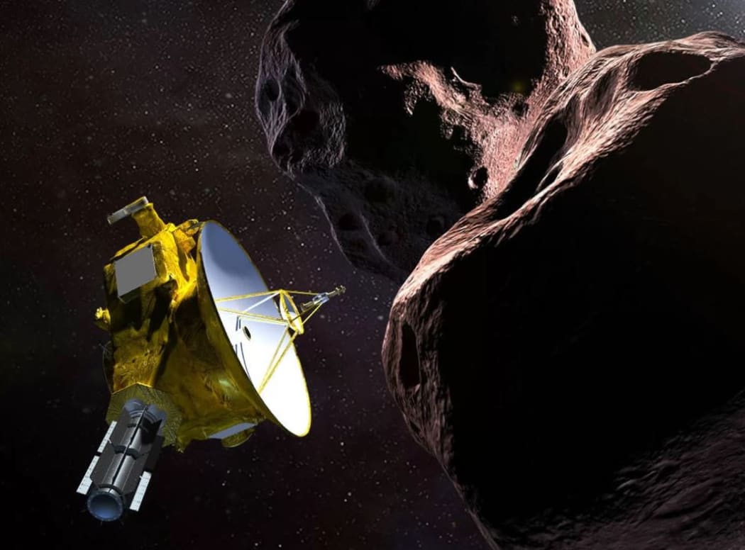 An artist's illustration of NASA's New Horizons spacecraft as it flies by Ultima Thule (2014 MU69) in the Kuiper Belt beyond Pluto on Jan. 1, 2019.
