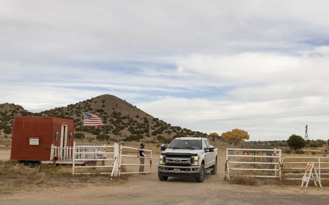 Security measures around the film set of "Rust" after Hollywood actor Alec Baldwin fatally shot a cinematographer and wounded a director when he discharged a prop gun on the movie set in Santa Fe, New Mexico