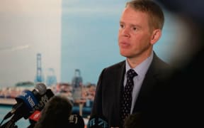 Prime Minister Chris Hipkins speaks to media after meeting business leaders in Auckland.