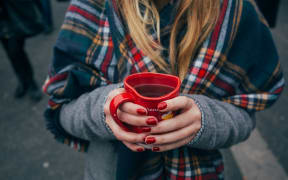 weather warm layers, coffee mug, jacket, scarf, wool