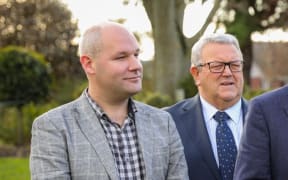 National MP for Rangitata Andrew Falloon with Gerry Brownlee and then-leader Todd Muller announcing the party's policy for a four-lane highway between Christchurch and Ashburton.