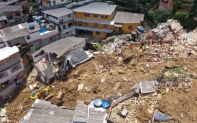 Aerial view after a mudslide in Petropolis, Brazil on February 17, 2022 during the second day of rescue operations.