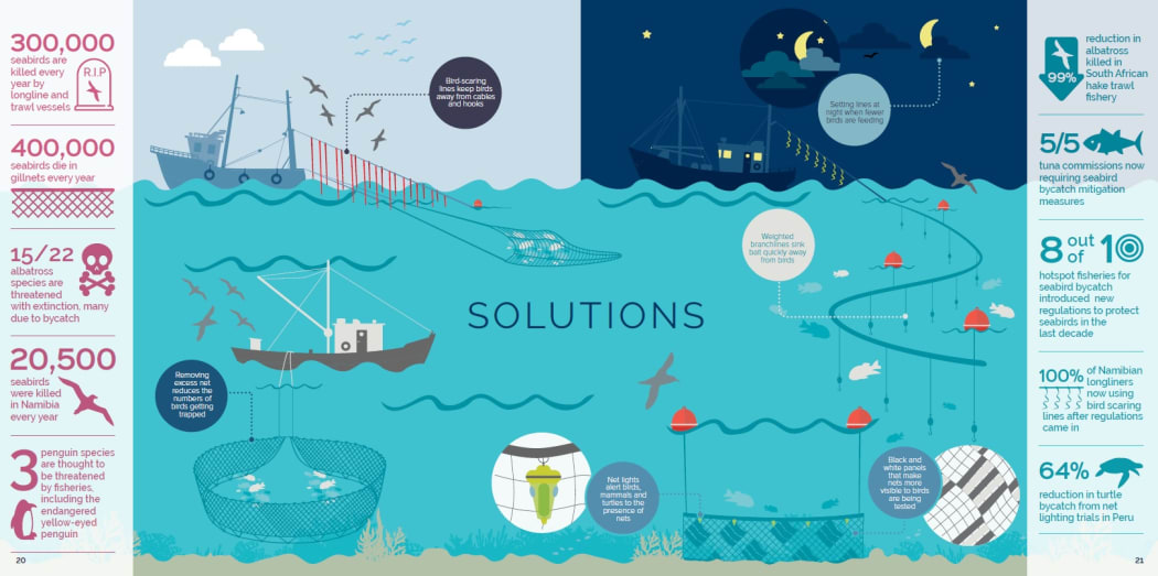 This Albatross Task Force infographic shows some of the ways that fishing boats can avoid accidentally catching and killing seabirds.