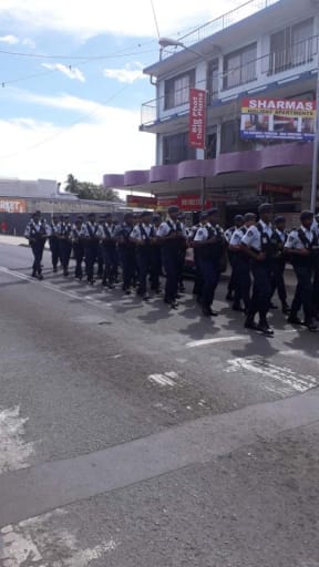 Fiji police march through Lautoka on Saturday