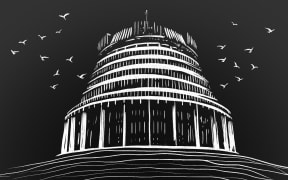 Stylised illustration of the birds flying away from the Beehive