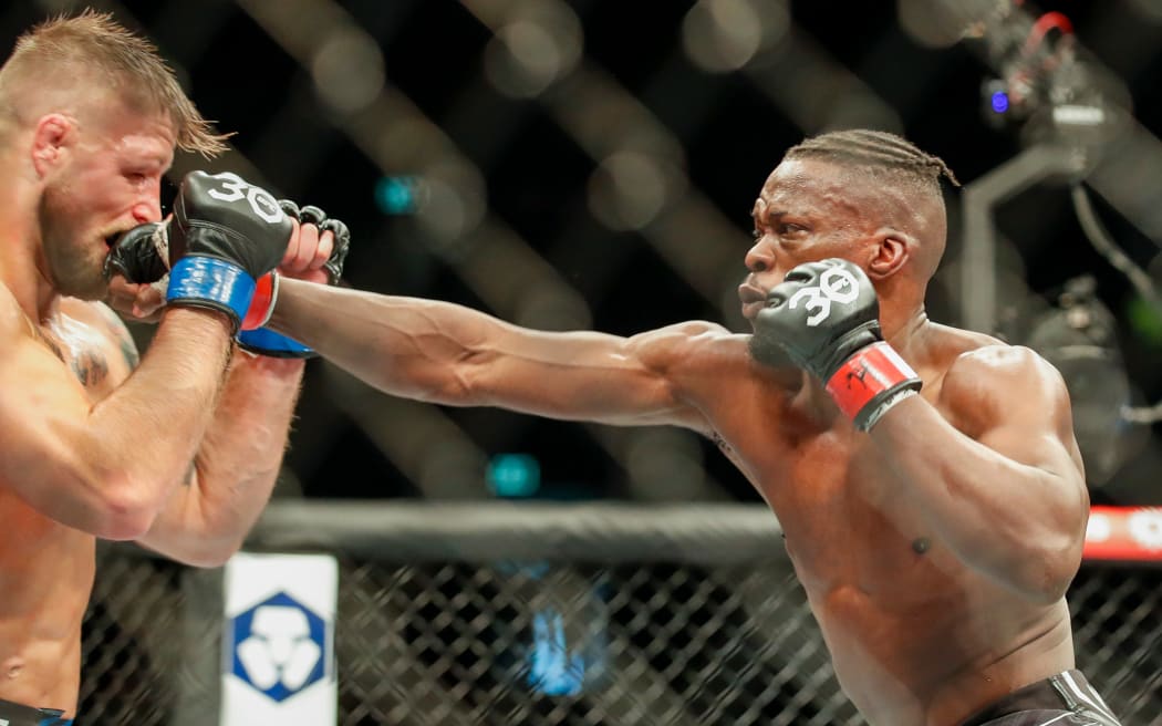 Blood Diamond throws a punch. UFC 293, Qudos Bank Arena, Sydney Olympic Park Australia, Sunday 10th September 2023.  Copyright Photo: David Neilson / www.photosport.nz