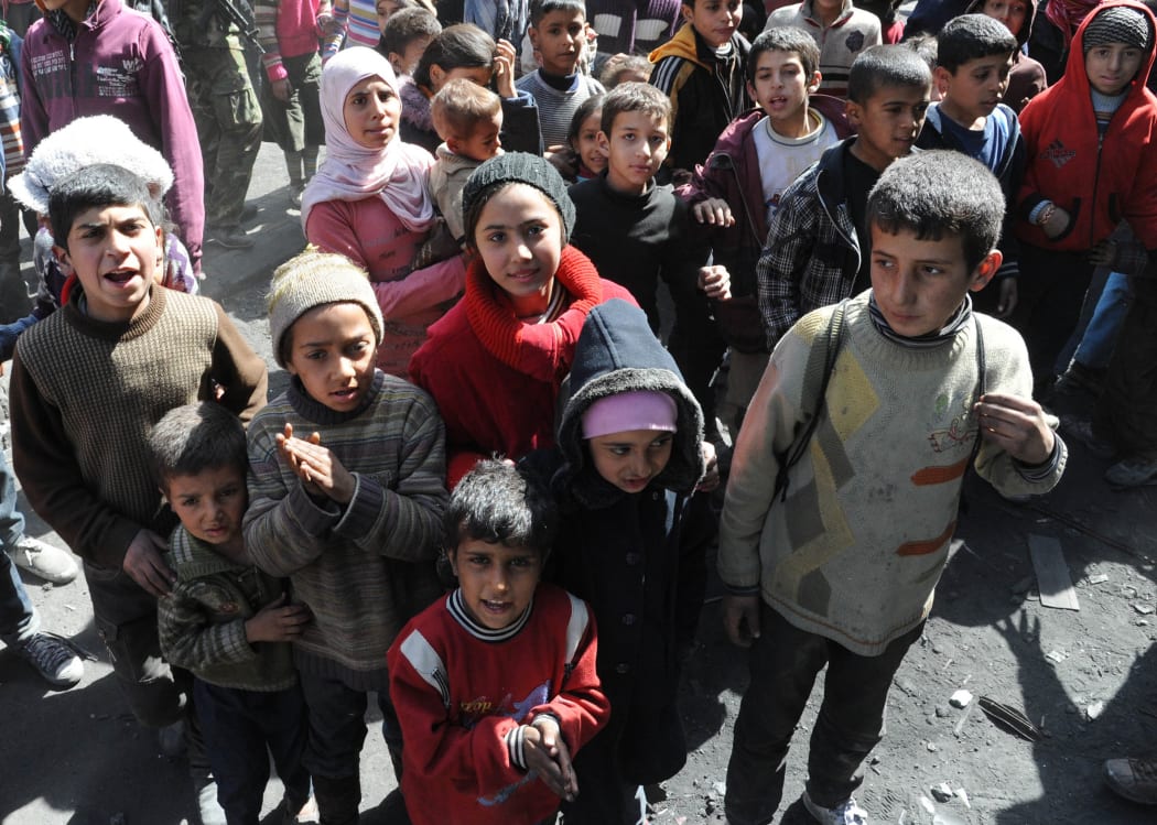 Syrian children at a refugee camp south of Damascus.