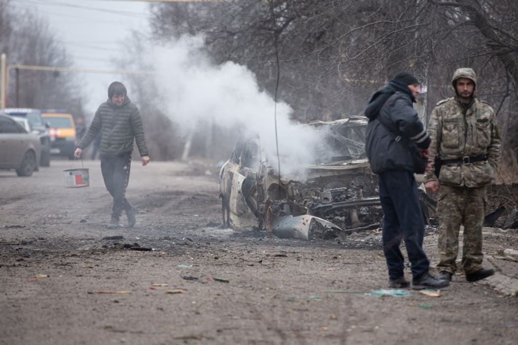 DONETSK, UKRAINE - FEBRUARY 28: A view of damage due to armed conflict in Donetsk region under the control of pro-Russian separatists, eastern Ukraine on February 28, 2022.
 Stringer / Anadolu Agency (Photo by STRINGER / ANADOLU AGENCY / Anadolu Agency via AFP)