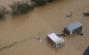 The Mataura river flooding around Wyndham.