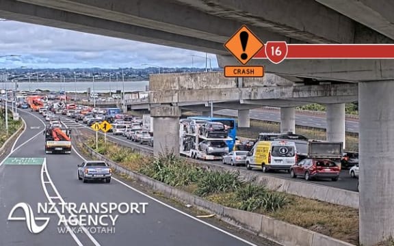 A crash is blocking lanes on the northwestern motorway just after the Waterview tunnel.