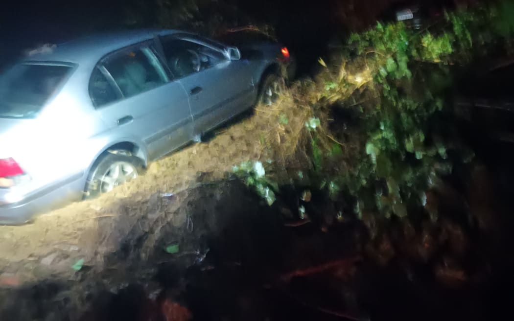 Rex Wade's car which was caught in a slip near Urenui on 19 September 2022.