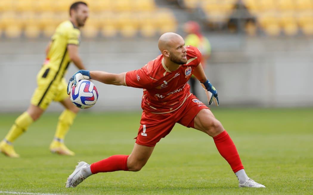 Goal keeper Jack Duncan playing for Newcastle Jets against the Phoenix in March.