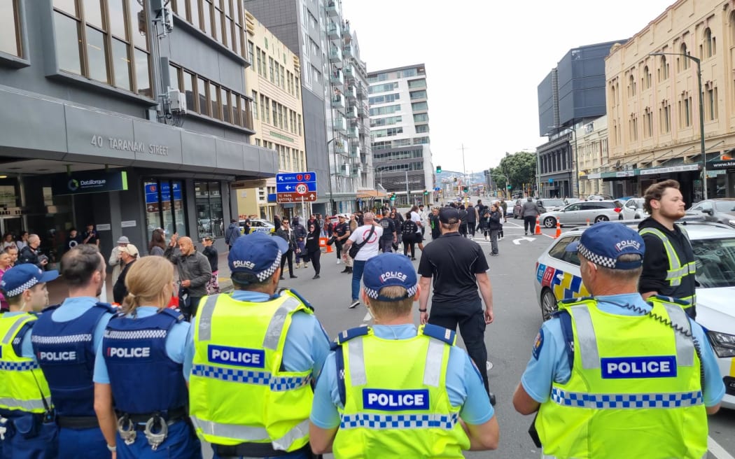 Protesters at the Wellington Pride Parade.