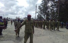 PNG security forces parade at the launch of the election security operation in Mt Hagen. Friday 26 May 2017.