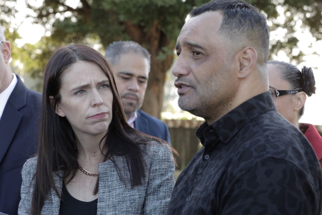 Prime Minister Jacinda Ardern and Hurimoana Dennis at the announcement.