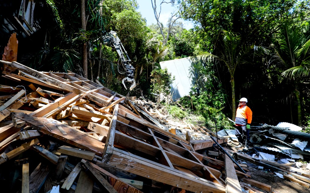 A category three home in Muriwai being deconstructed