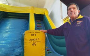 Whangarei Chipmunks owner Frank Caldwell, with the contentious slide.