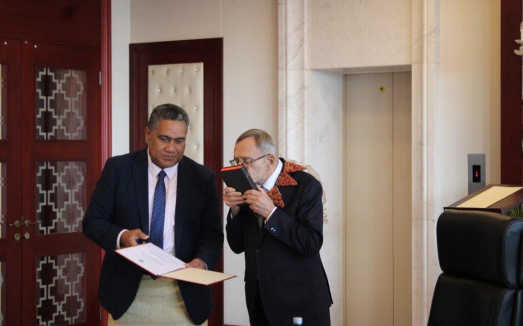 Malcolm Bishop KC, right, was sworn in as Tonga's chief justice on 2 September 2024,