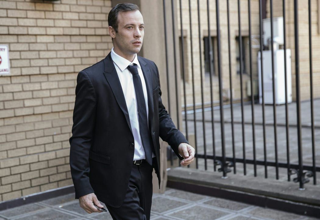Oscar Pistorius leaving Pretoria High Court on 18 April 2016 after his murder case hearing was postponed.