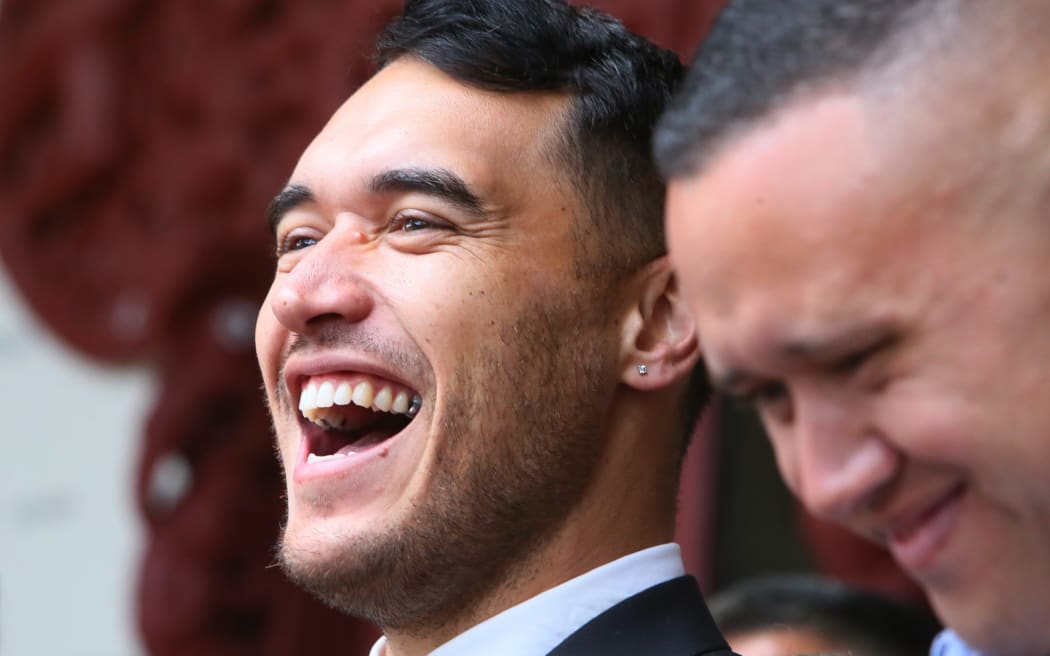 Far North Mayor Moko Tepania and fellow councillor Tāmati Rākena at the Waitangi pōwhiri for the new incoming Far North District Council.