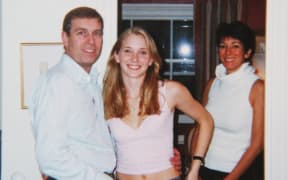 The Duke of York Prince Andrew, Virginia Roberts (now Giuffre) and Ghislaine Maxwell in 2001.