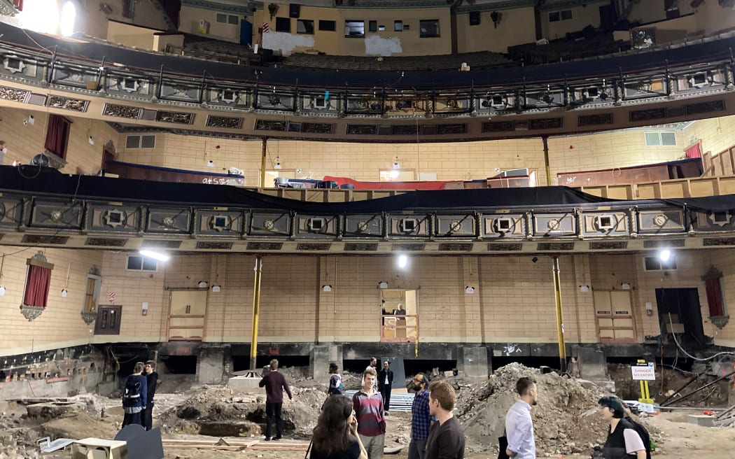 The interior of the dilapidated 1920s St James Theatre in Auckland.
