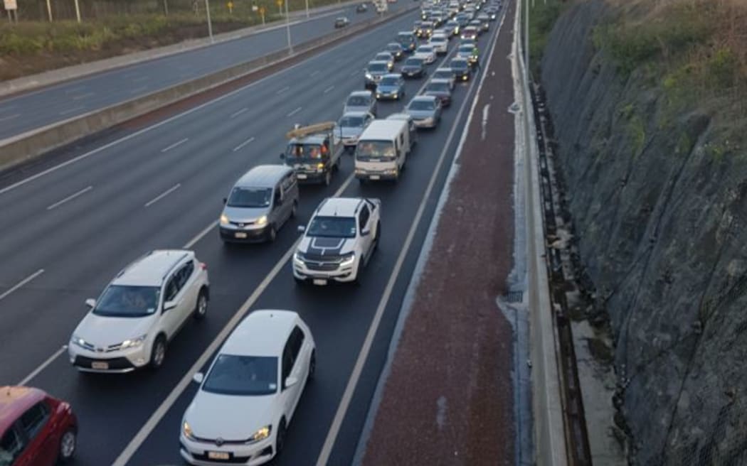 Traffic is backing up on the motorway.