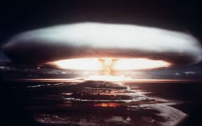 Picture taken in 1971, showing a nuclear explosion in Mururoa atoll.