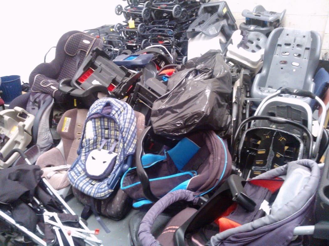 Car restraints awaiting disposal