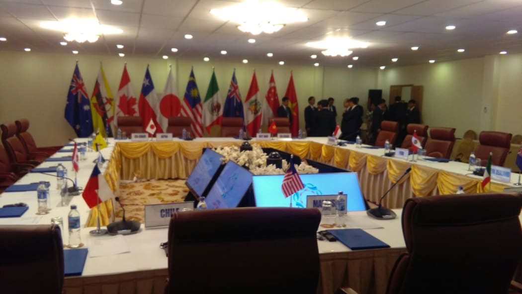 The meeting room where TPP-11 leaders were due to discuss the future of the trade pact.