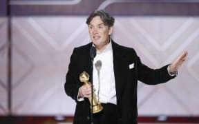 Cillian Murphy accepts the award for best actor in a motion picture drama for “Oppenheimer” at the 81st Golden Globe Awards held at the Beverly Hilton Hotel.