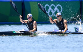 Max Brown and Kurtis Imrie competing in the K2 1,000 at the Tokyo Olympics.