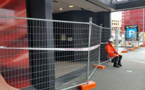 The cordon around the quake-damaged Reading cinema carpark in central Wellington.