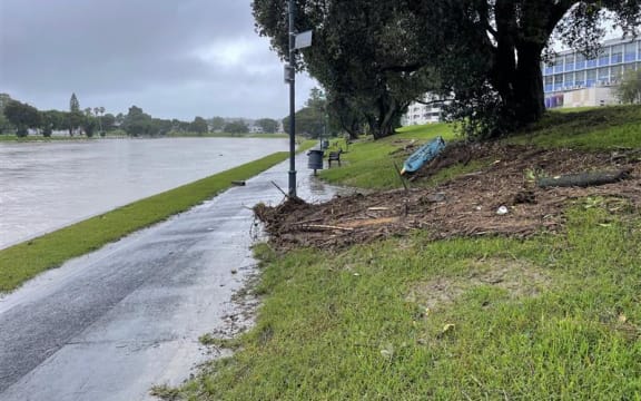 The Taruheru River in Gisborne during Cyclone Gabrielle, 14/2/23