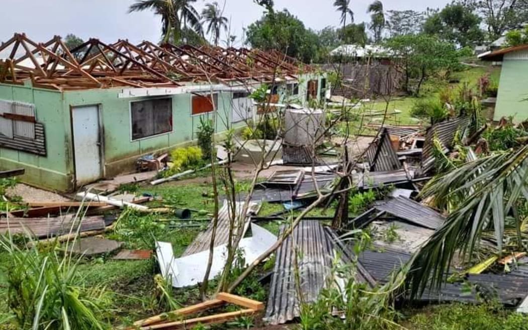 Vanuatu Prime Minister Charlot Salwai surveys Cyclone Lola damage from