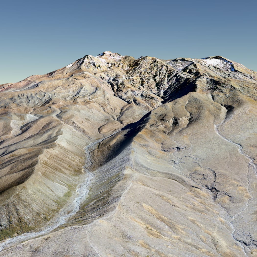 Digital terrain model of Mt Ruapehu, made from aerial photos.