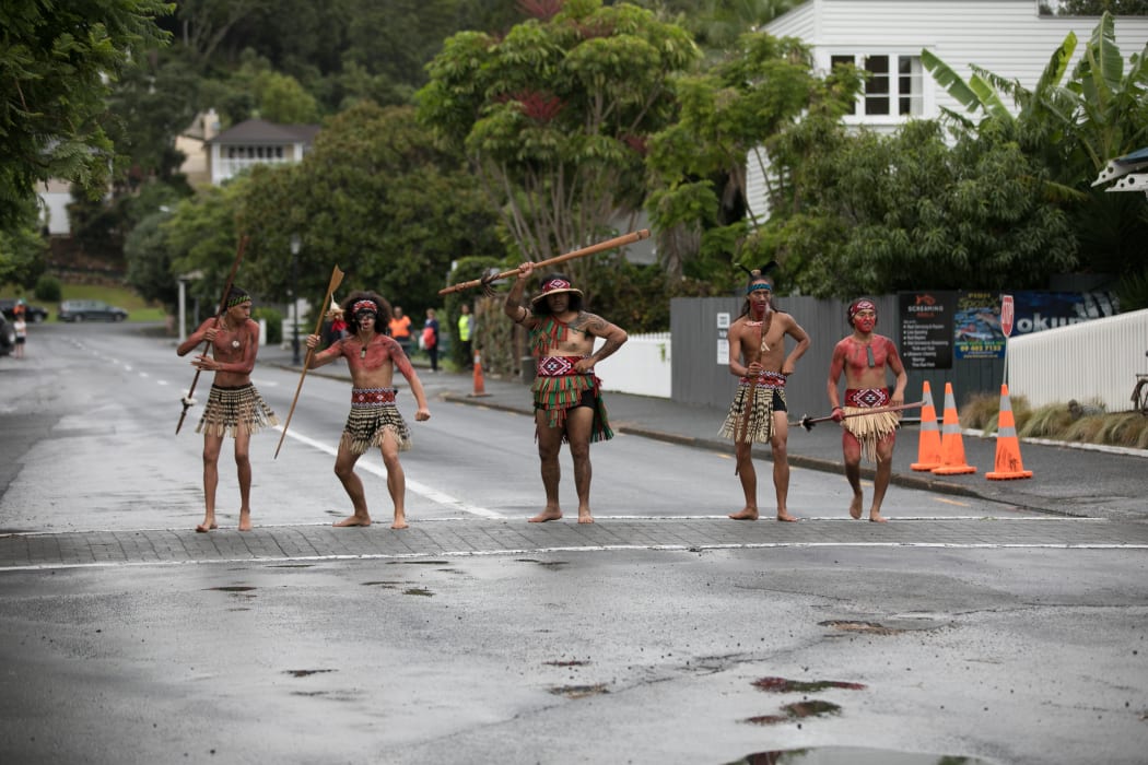 Procession through the streets of Russell was lead by Maori warriors